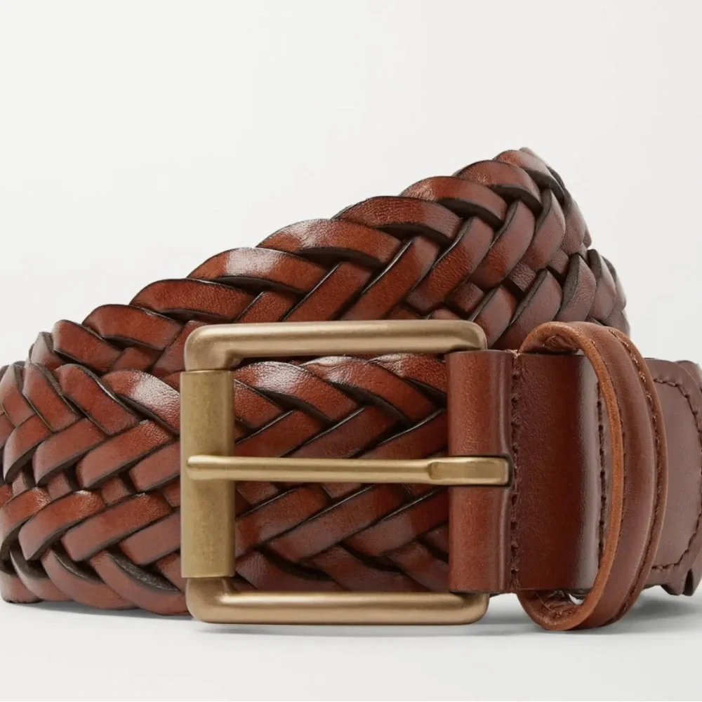 New Club Monaco Braided Leather Belt Charlie Light Brown Cognac